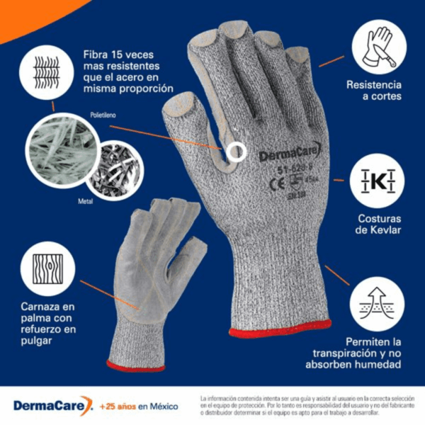 Guante Poli/carnaza Y Tejido Kevlar 51-628 DermaCare - Image 3